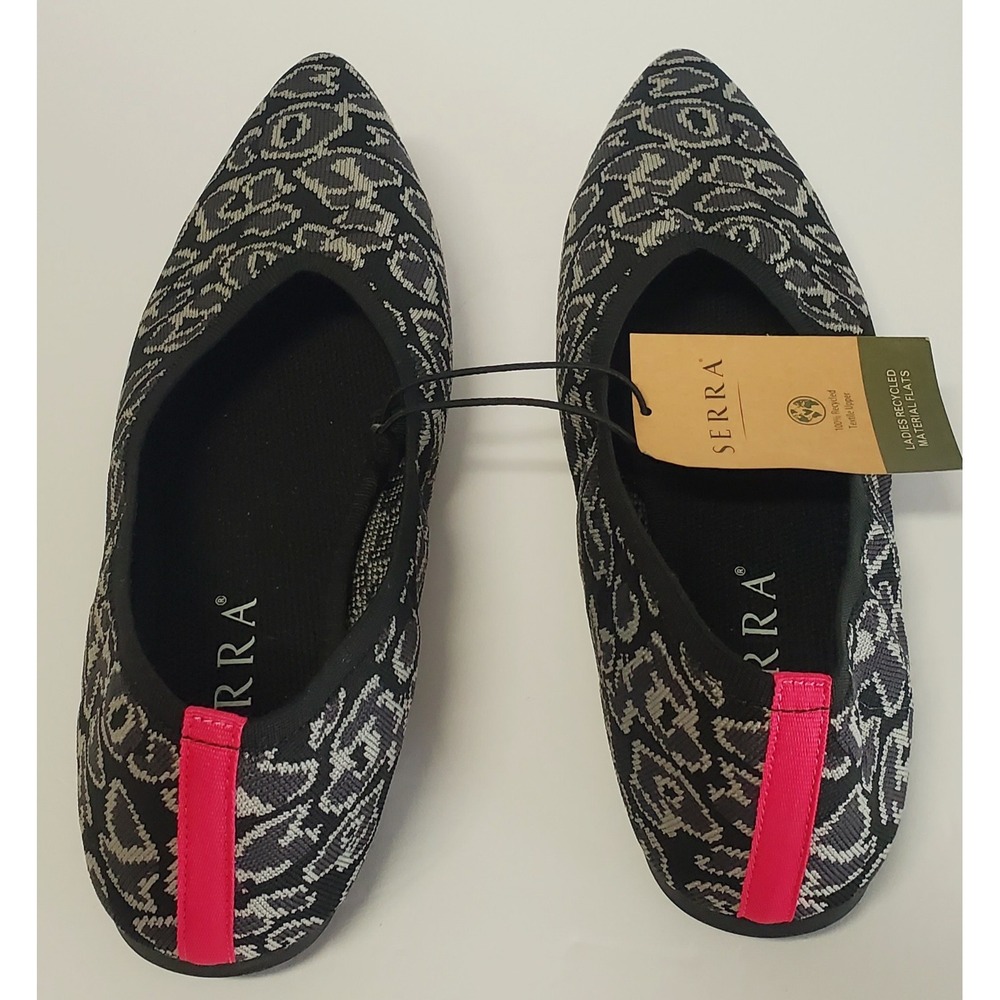 SERRA Shoes Flats 10 Sassy Leopard NWT Point Toe Pink Stripe Black/Gray Slip-Ons - Picture 7 of 10